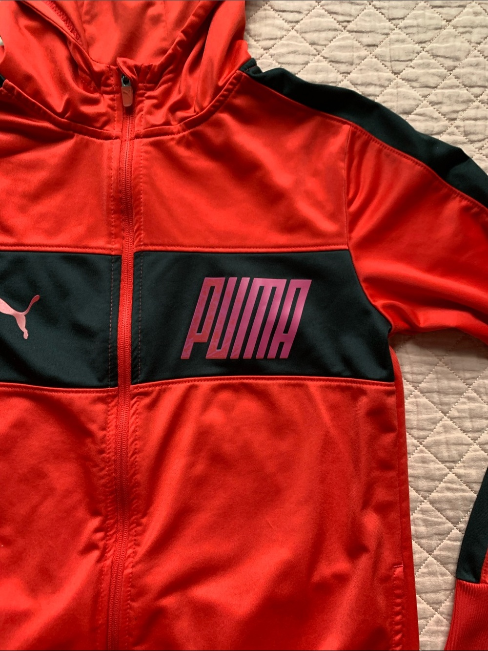 PUMA - Red Black Colorblock Full-Zip Hooded Track Jacket – Youth Size XL (18-20 - Picture 7 of 15